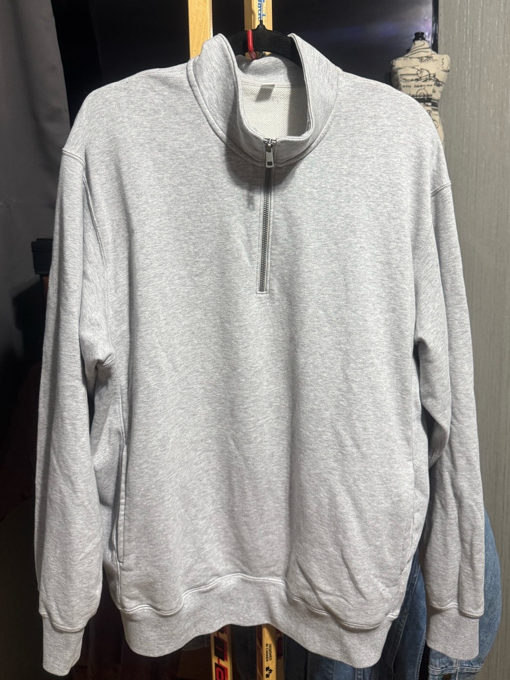 Uniqlo Gray Half-Zip Sweatshirt Pullover with Pockets Size Large